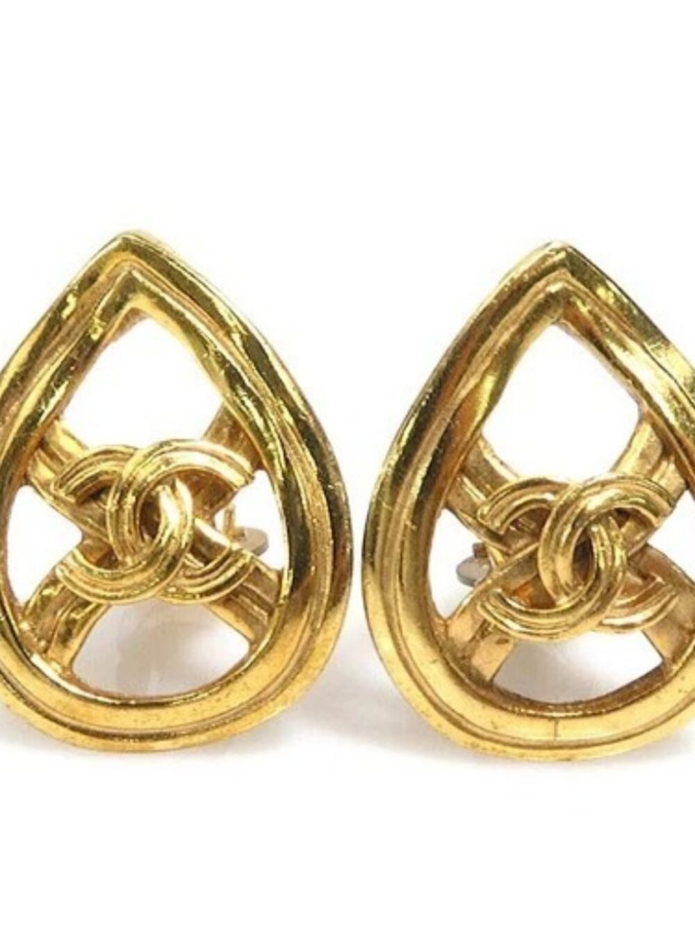 Auth CHANEL Vintage CC Logo Clip on Earrings Gold Metal - e60941g